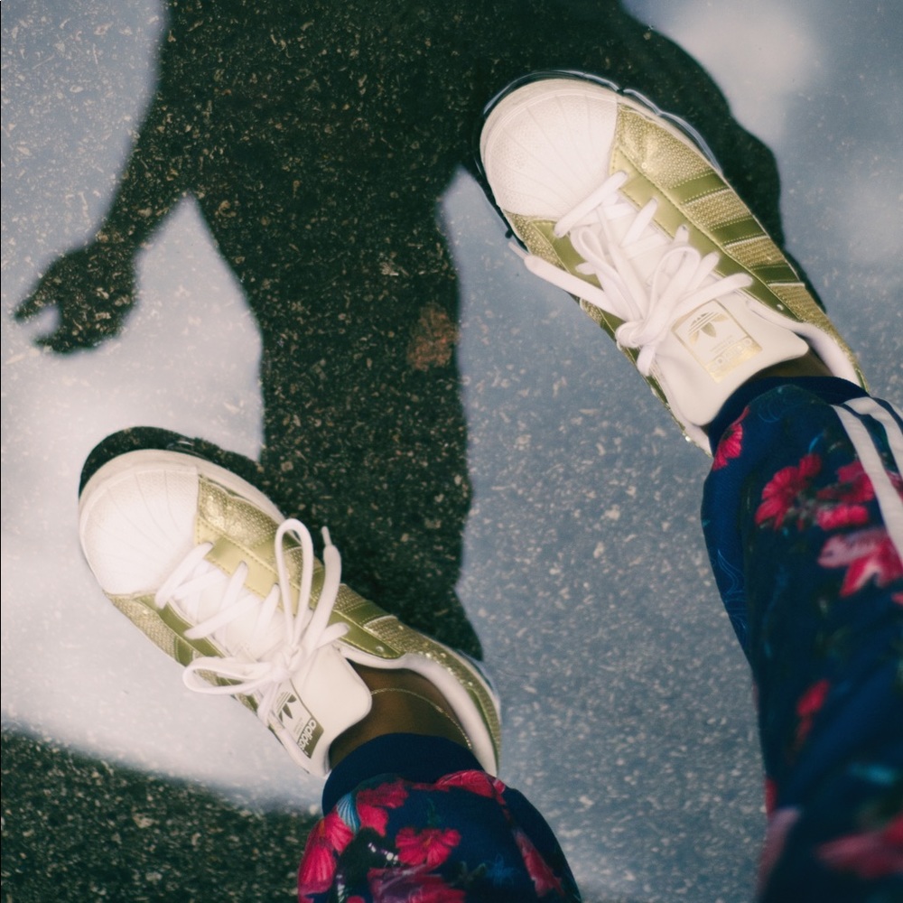 Gold White Adidas SuperStar Sneakers